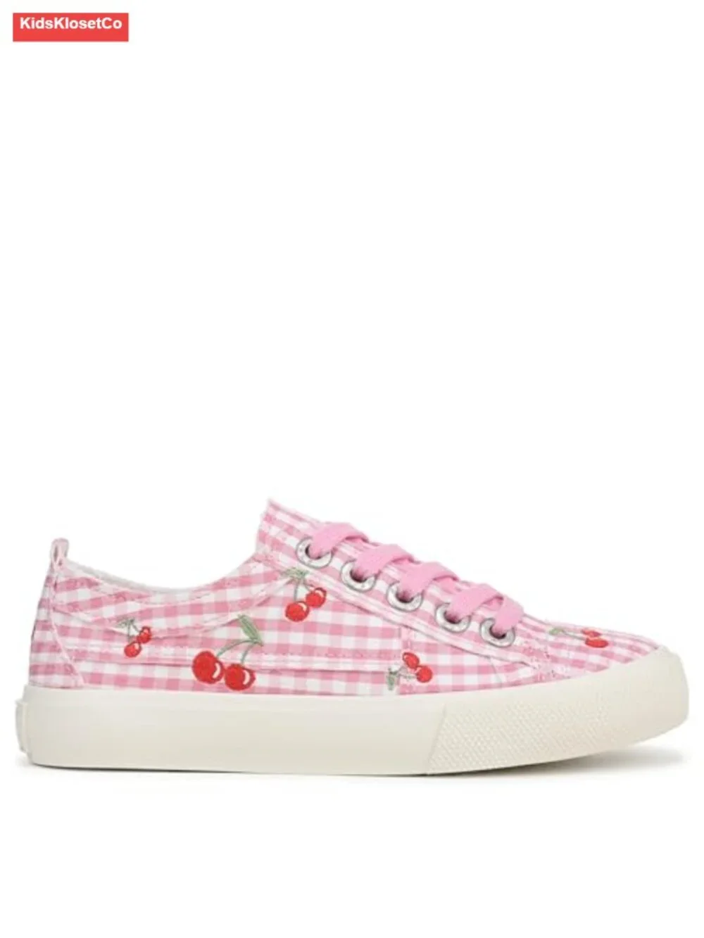 Girls Gingham Embroidered Canvas Low Top Lace Up Sneakers Platform